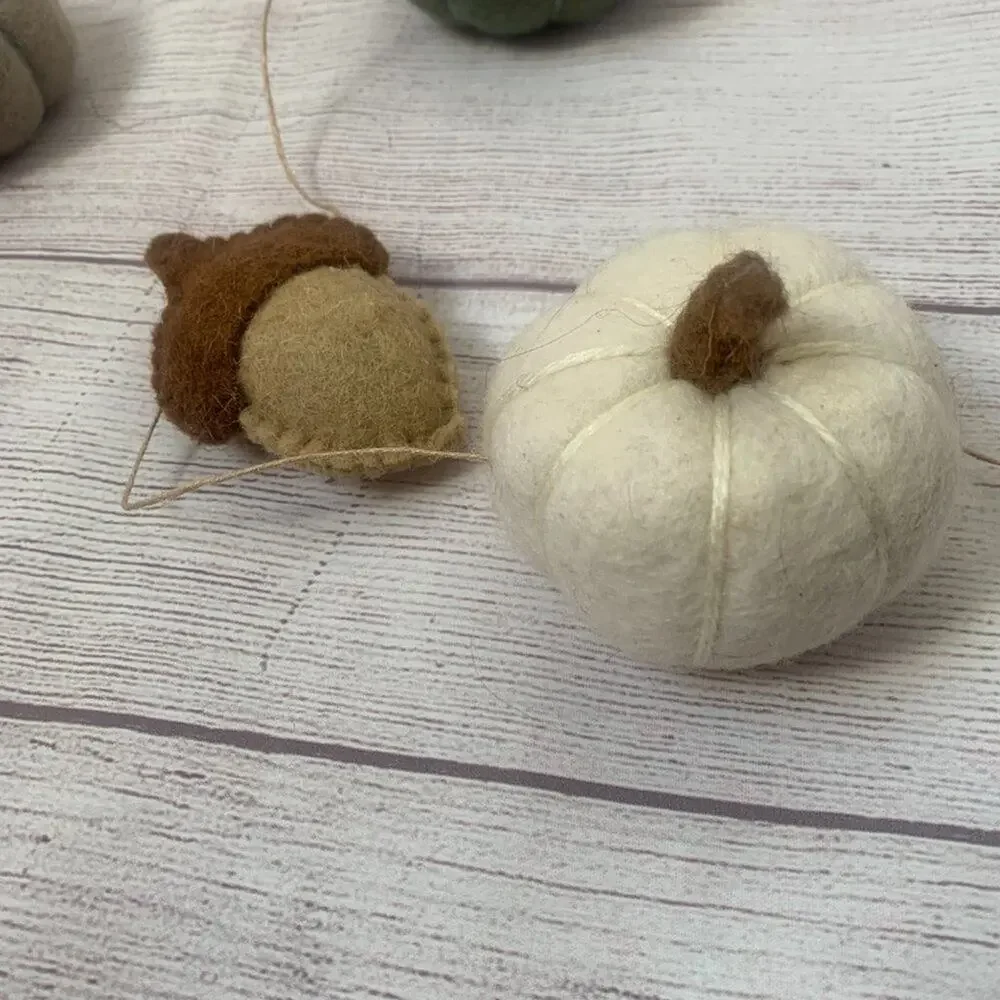 Fall Felt Pumpkin Acorn Garland on Twine String Hanging Loops 6ft Thanksgiving